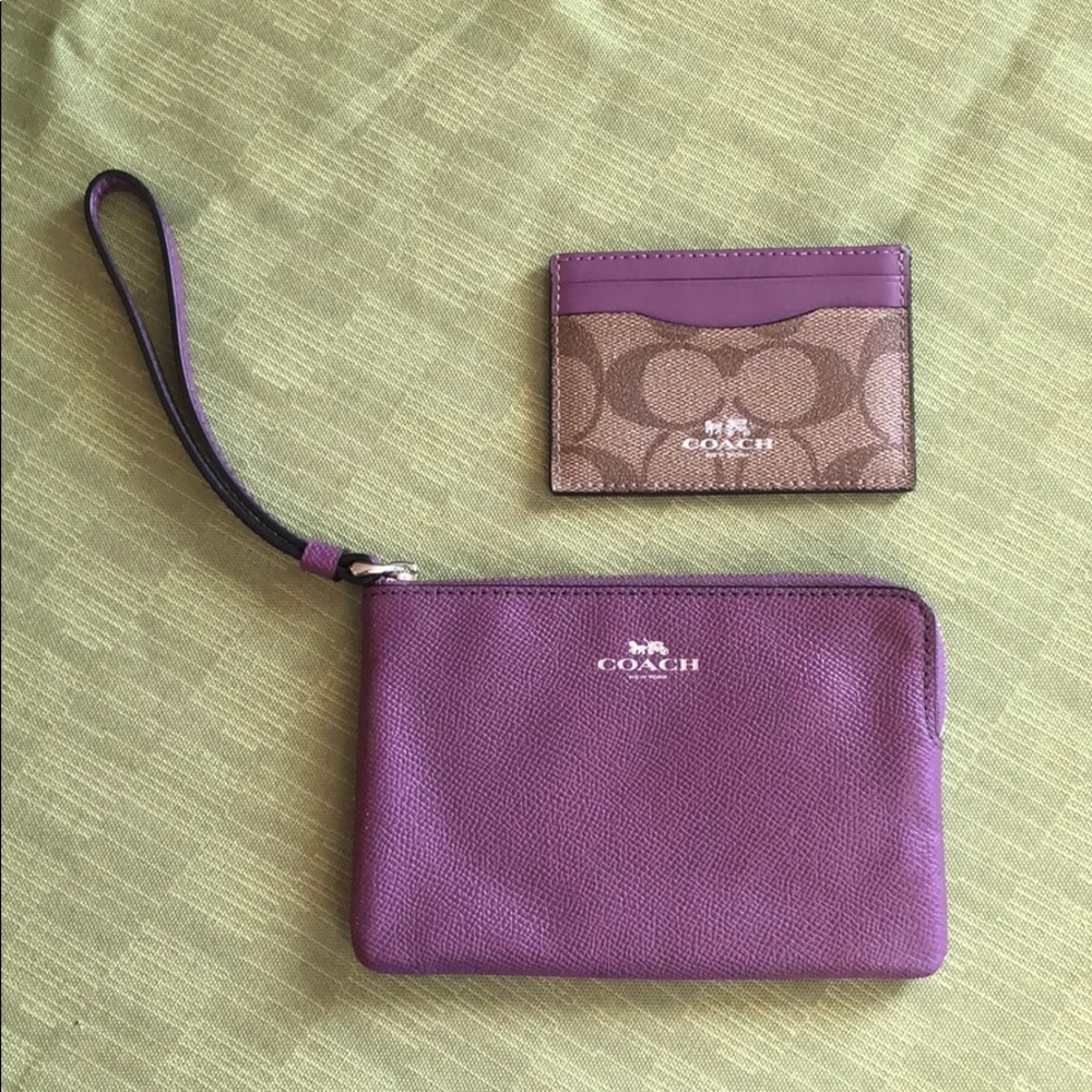 Purple coach wristlet with small wallet